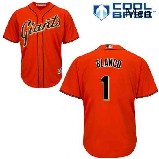 Mens Majestic San Francisco Giants 1 Gregor Blanco Replica Orange Alternate Cool Base MLB Jersey